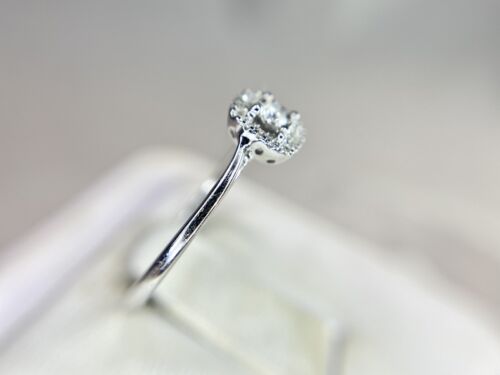 10k White Gold Designer Natural Round Diamond Square Halo Small Engagement Ring