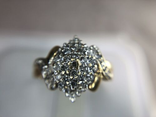 Vintage 14k Yellow Gold Natural Round Brilliant Diamond Cluster Ring 1/2 ct