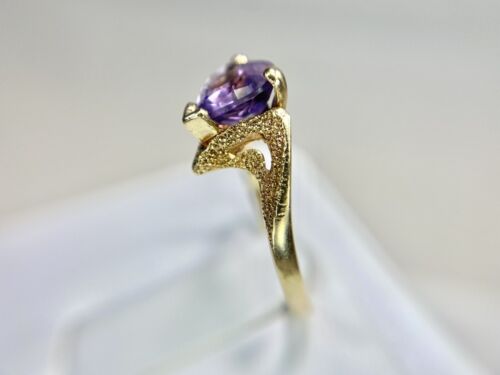 Vintage Estate 10k Yellow Gold Heart Shape Purple Amethyst Solitaire Ring