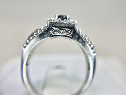 10k White Gold Designer Natural Round Black Diamond Halo Engagement Ring