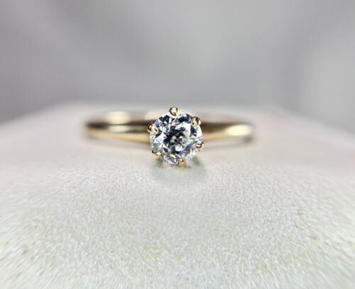 Victorian 10k Yellow Gold Old European Diamond Solitaire Small Engagement Ring