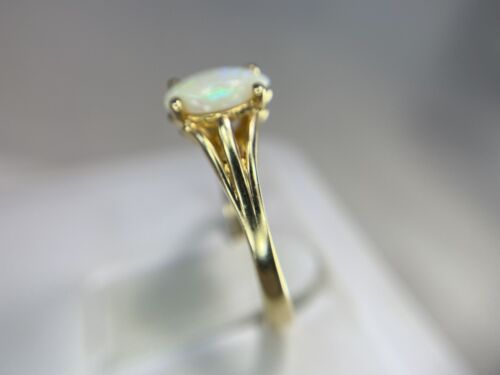 Vintage Estate 14k Yellow Gold Natural Marquise Shape White Opal Solitaire Ring