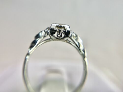 Art Deco 18k White Gold Natural Round Single Cut Diamond Small Engagement Ring