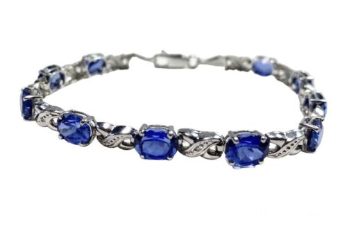 10k White Gold Lab Grown Blue Sapphire Oval Shape Infinity Bracelet