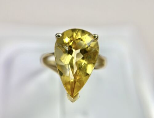 Vintage 10k Yellow Gold Pear Shape Big Orange Citrine Solitaire Statement Ring