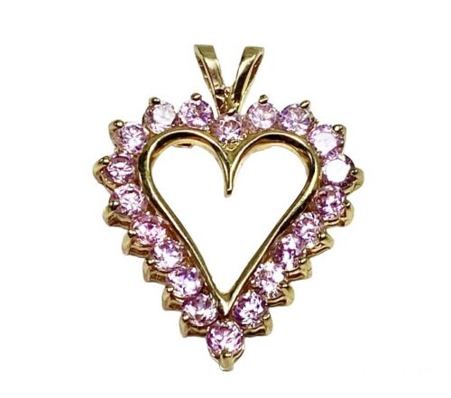 Vintage 10k Yellow Gold Round Pink Topaz Classic Heart Shape Pendant