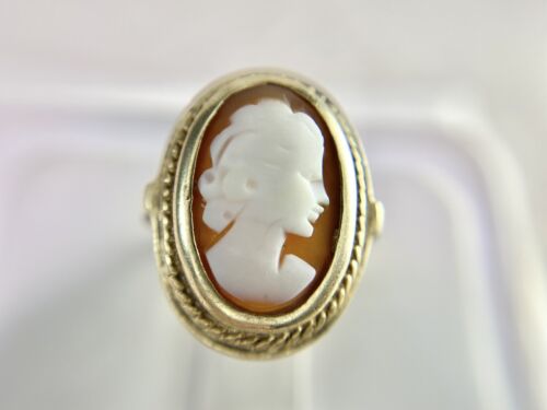 Art Deco 10k Yellow Gold Oval Pink Lady Cameo Bezel Big Cocktail Ring