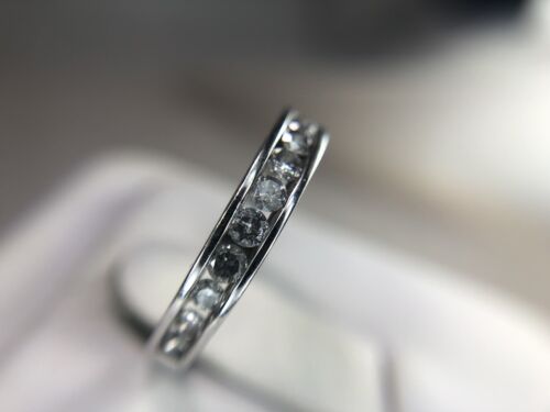 10k White Gold Round Brilliant Natural Diamond Channel Set Wedding Band Ring 