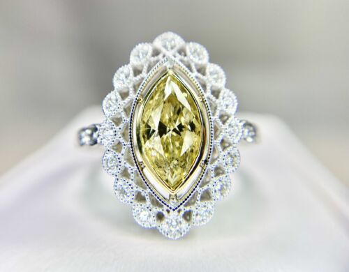 Vintage 14k White Gold Yellow Color Marquise Diamond Engagement Ring