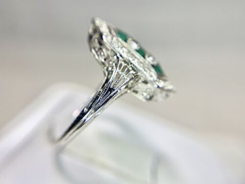 Art Deco 18k White Gold Round Old European Diamond Filigree Cocktail Ring