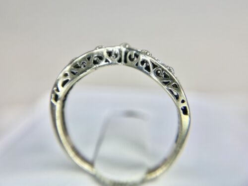 Vintage 10k White Gold Designer Signed Filigree Curved Wedding Band Stack Ring