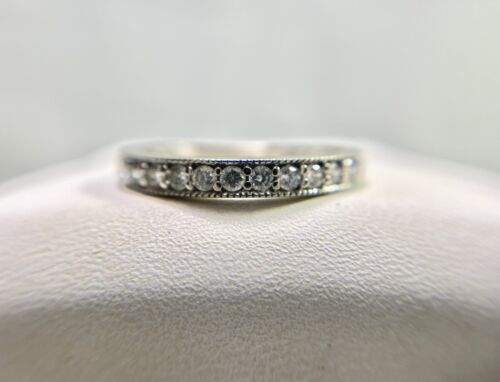 Vintage 14k White Gold Natural Round Brilliant Diamond Wedding Band Ring