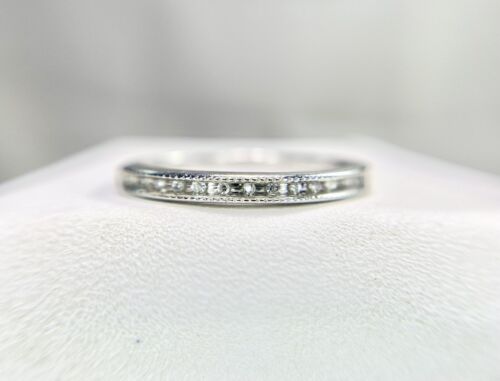 Vintage 10k White Gold Natural Round Diamond Wedding Band Ring