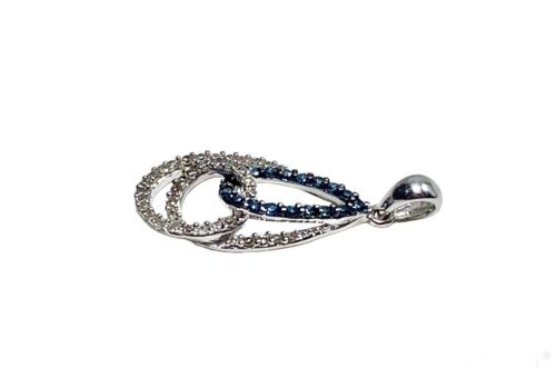 10k White Gold Designer Signed Natural Fancy Blue Diamond Infinity Pendant