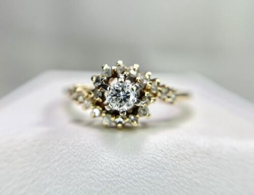 Vintage 14k Yellow Gold Natural Round Diamond Small Cluster Cocktail Ring