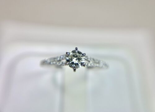 Vintage 14k White Gold Natural Round Brilliant Diamond Classic Engagement Ring