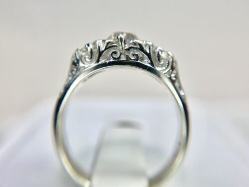 Vintage 14k White Gold Round Old European Diamond Three Stone Engagement Ring