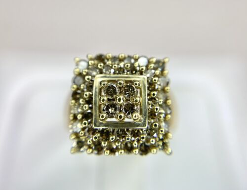 Vintage 10k Yellow Gold Natural Fancy Brown Round Diamond Cocktail Ring