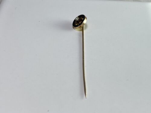 Vintage Art Deco 10k Yellow Gold Round White Seed Pearl Black Enamel Stick Pin