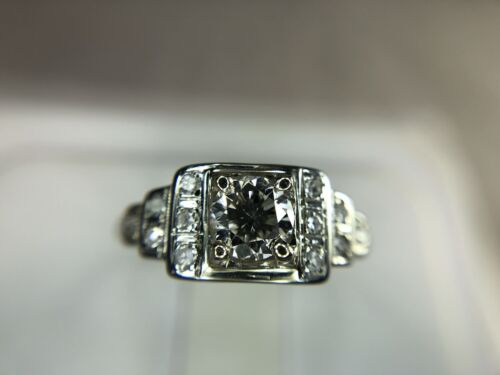 Vintage Art Deco 18k White Gold Round Single Cut Diamond Engagement Ring 3/4 ct