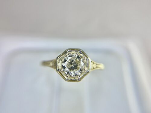 Vintage Art Deco 14k Yellow Gold Round Diamond Filigree Engagement Ring 1/2 ct