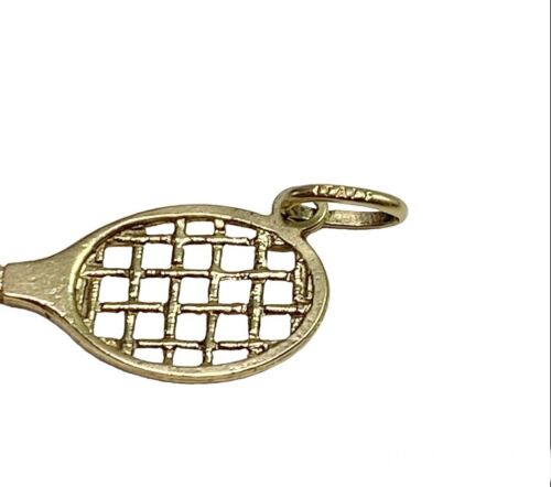 Vintage 14k Yellow Gold Handcrafted Blue Tennis Racket Charm Pendant