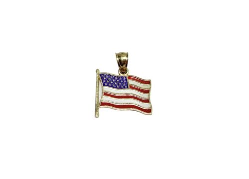 Vintage 14k Yellow Gold Colorful Enamel American Flag Pendant