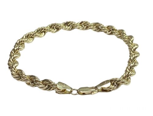 10k Yellow Gold Hollow Lightweight Mens Rope Style Thick Bracelet 