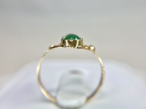 Vintage 14k Rose Gold Round Green Chalcedony Small Bezel Filigree Cocktail Ring