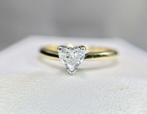 Vintage 14k Yellow Gold Natural Heart Shape Diamond Solitaire Ring