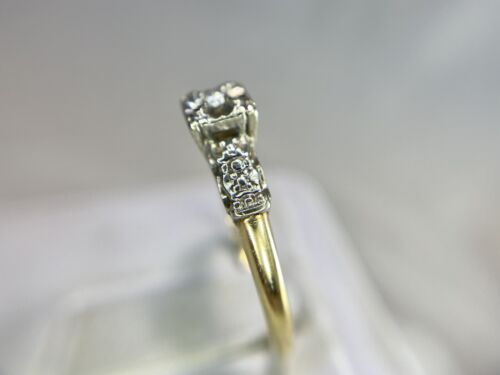 Vintage 14k Yellow Gold Natural Round Diamond Small Engagement Ring