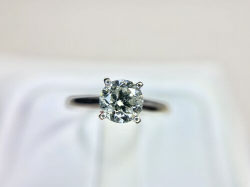 14k White Gold Natural Round Brilliant Diamond Solitaire Engagement Ring