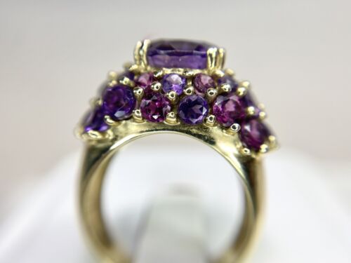 Vintage 10k Yellow Gold Round Natural Amethyst Big Statement Cocktail Ring