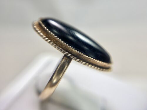 Vintage 14k Rose Gold Navette Oval Shape Black Onyx Bezel Set Ring