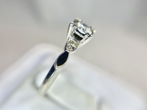 Vintage 14k White Gold Natural Round Brilliant Diamond Solitaire Engagement Ring