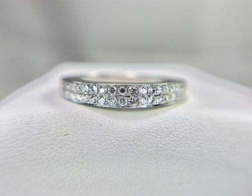 14k White Gold Natural Round Brilliant Diamond Double Row Wedding Band Ring