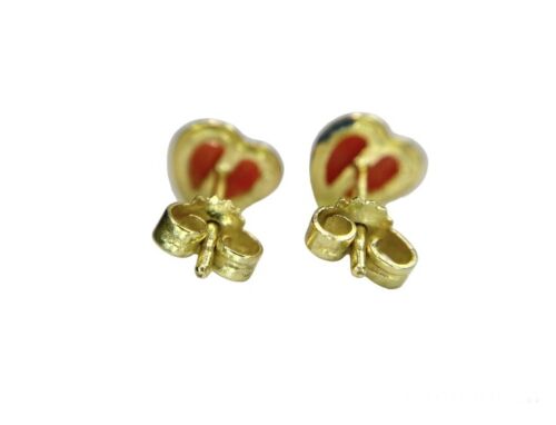 Vintage 18k Yellow Gold Orange Pink Chalcedony Heart Shape Small Stud Earrings