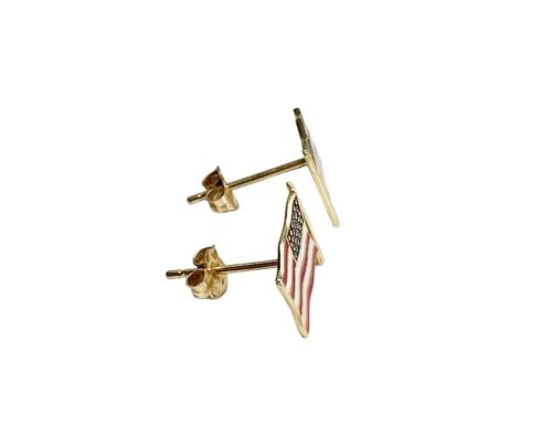 Vintage 14k Yellow Gold American Flag Stud Earrings