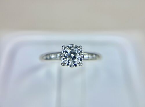 Art Deco Designer 18k White Gold Natural Old European Diamond Engagement Ring