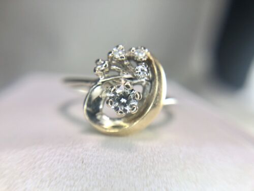 Vintage 14k White Gold Natural Round Single Cut Diamond Small Engagement Ring 