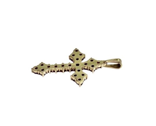 Vintage 14k Yellow Gold Natural Round Rhodolite Garnet Cross Pendant