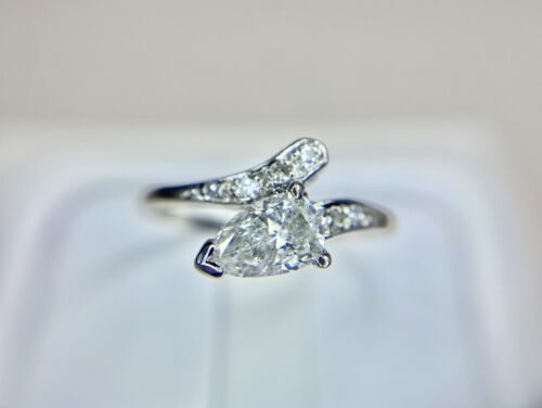 Art Deco 14k White Gold Pear Shape Round Single Cut Diamond Engagement Ring