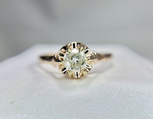 Vintage Art Deco 14k Rose Gold Natural Round Diamond Solitaire Engagement Ring