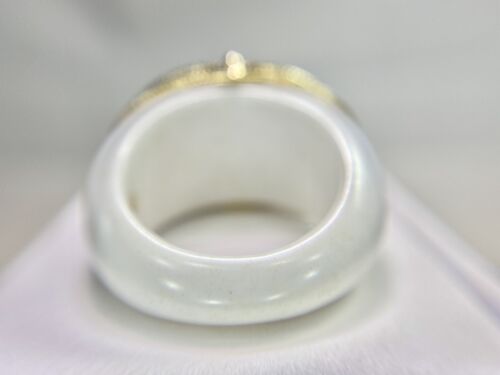 14k Yellow Gold Designer White Ceramic Faceted White Crystal Cocktail Ring