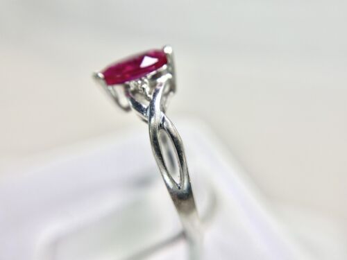 Vintage 10k White Gold Designer Marquise Pink Ruby Round Diamond Ring