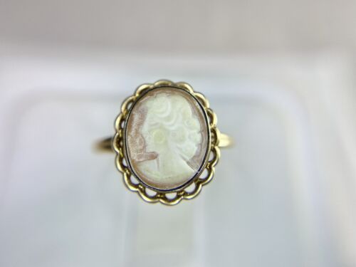 Vintage Art Deco 14k Yellow Gold Lady Cameo Silhouette Small Cocktail Ring