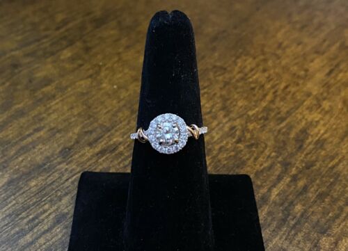 18k White Gold Designer Natural Round Brilliant Diamond Halo Engagement Ring