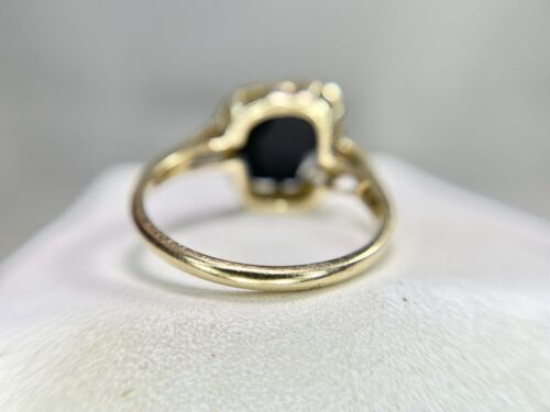 Vintage Victorian Era 10k Yellow Gold Custom Cut Black Onyx Cocktail Ring