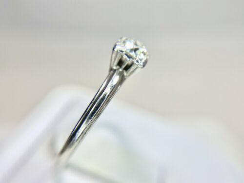 Art Deco Palladium Natural Round Old European Diamond Solitaire Engagement Ring