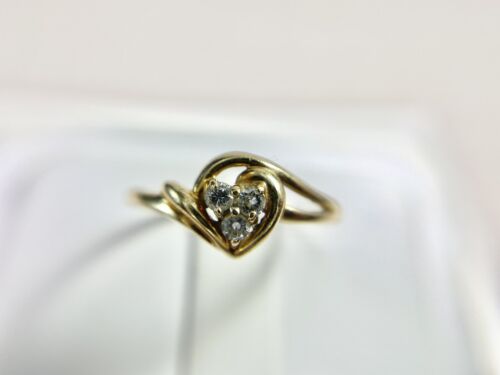 Vintage 10k Yellow Gold Natural Round Diamond Heart Shape Small Bypass Ring